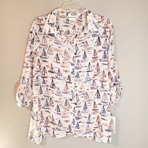 NWT BonWorth Nautical Multi-Colored Sailboat Print Button-up Shirt